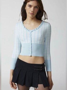 Urban Outfitters Light Blue Gingham Cropped Cardigan